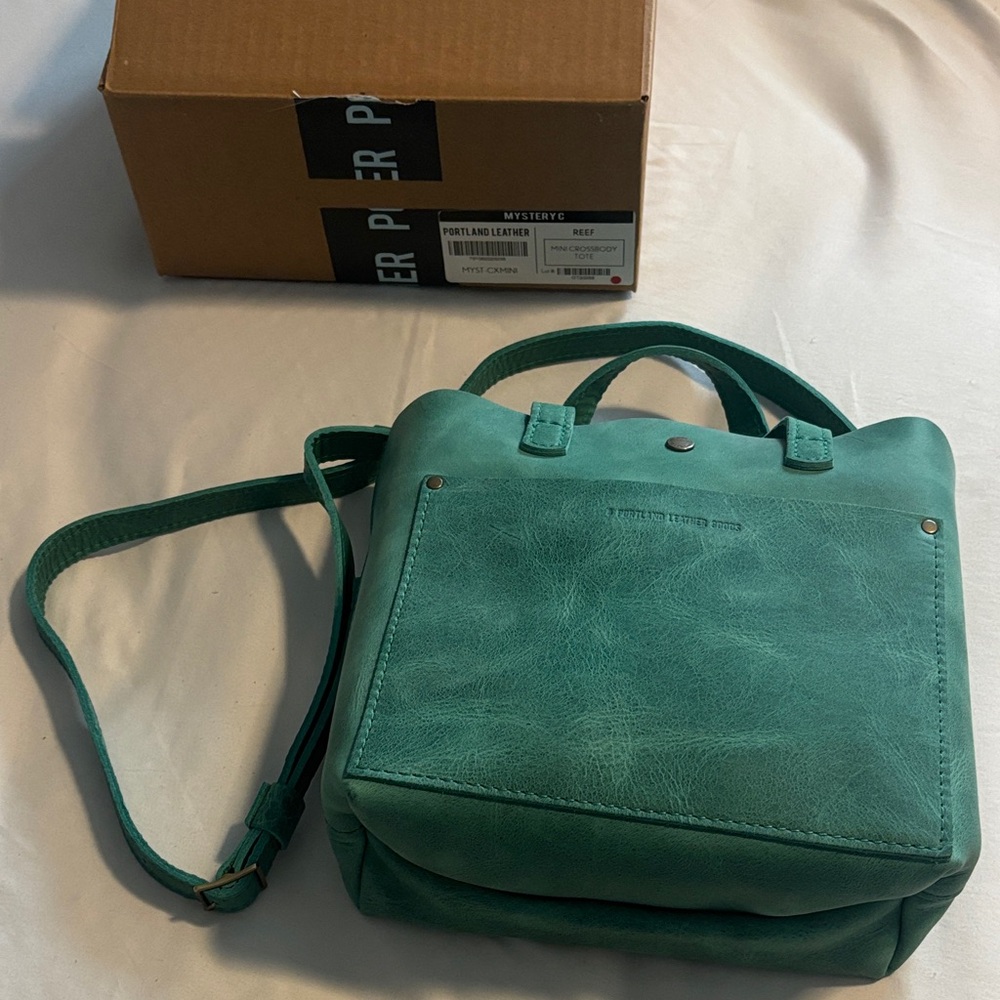 Portland Leather Mini crossbody tote IN REEF. NEW